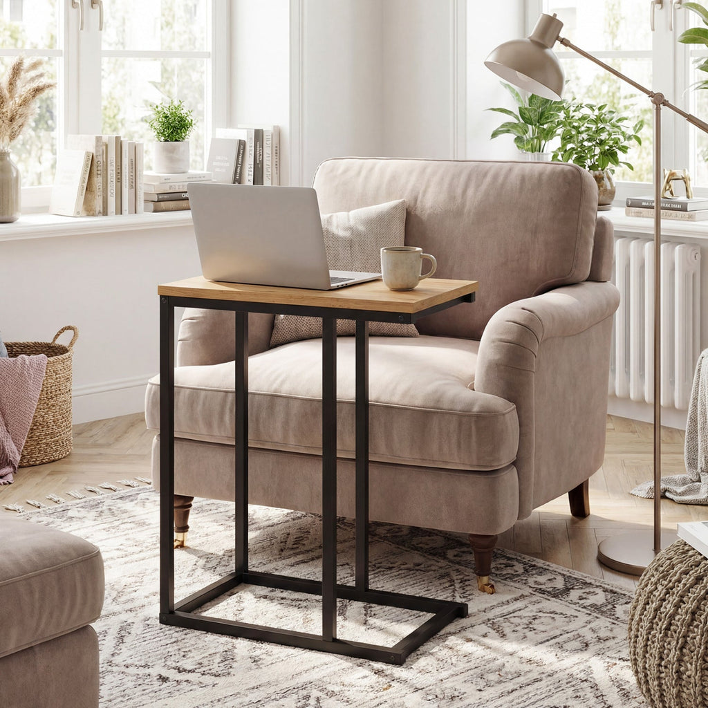 C-Shaped End Table Small Side Table with Sturdy Metal Frame