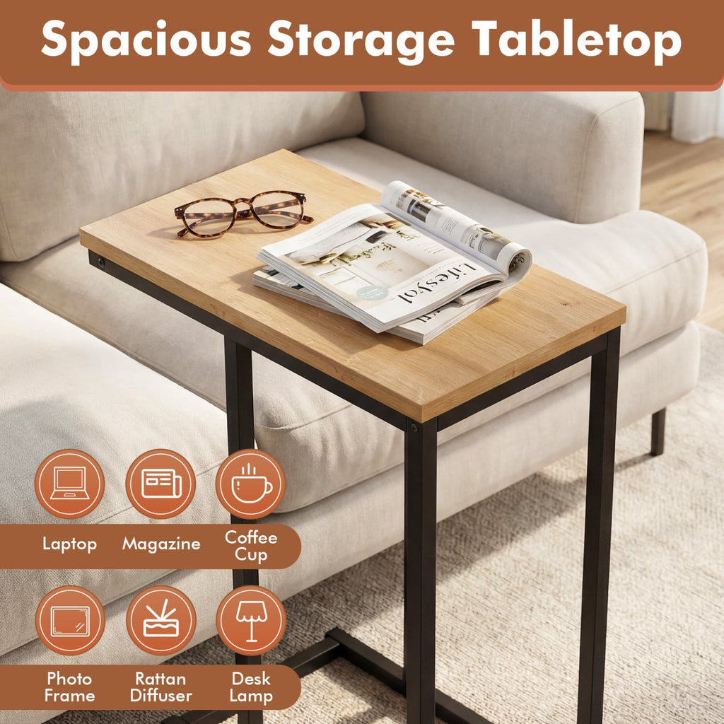 C-Shaped End Table Small Side Table with Sturdy Metal Frame