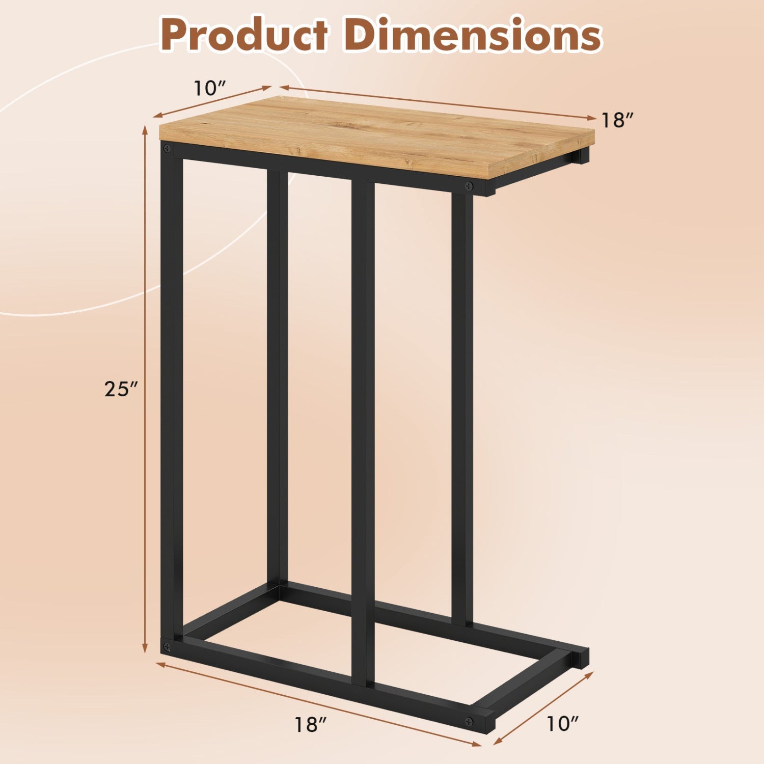 C-Shaped End Table Small Side Table with Sturdy Metal Frame