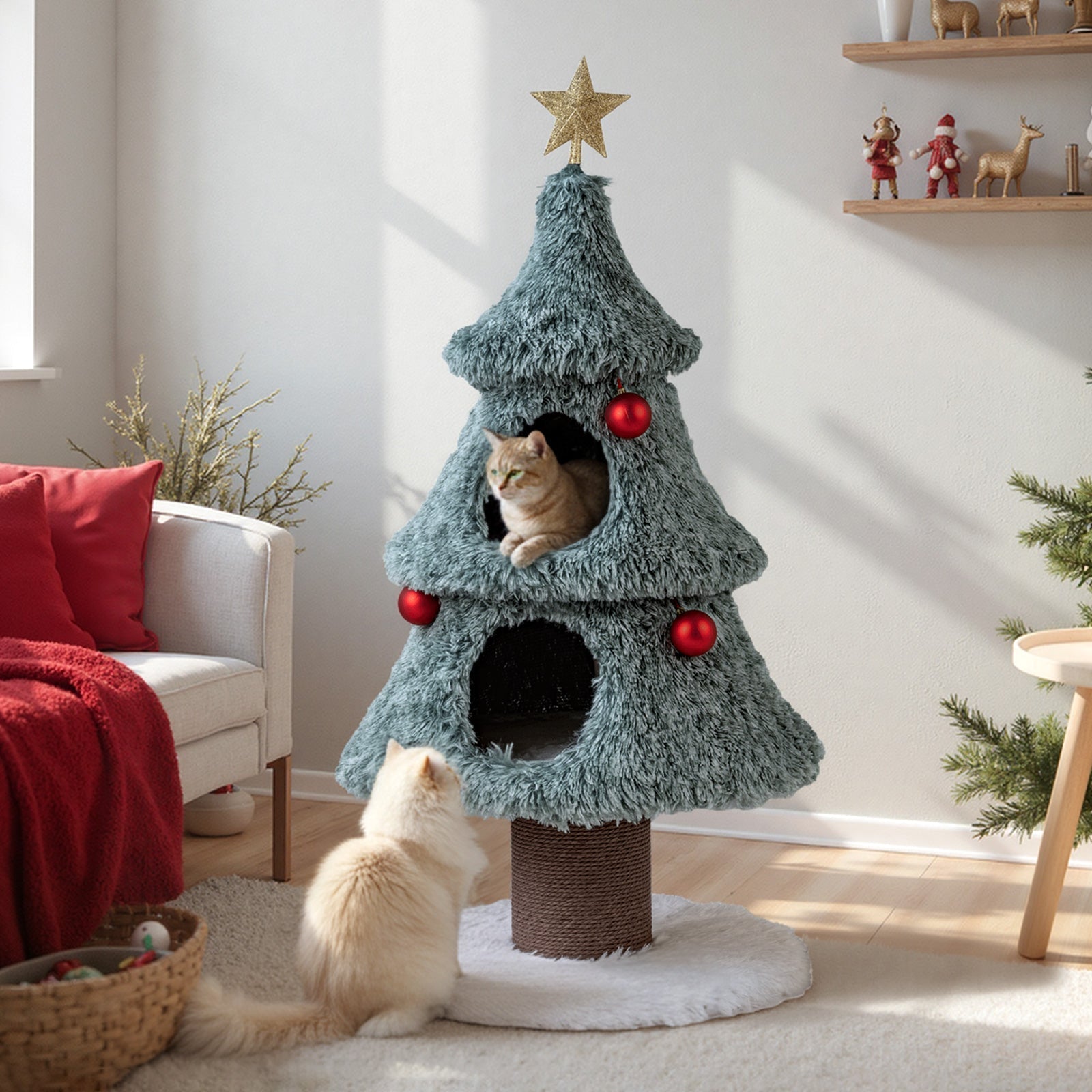 Christmas Cat Tree for Indoor Cats 48.5 inch Cute Cat Tower with 2 Large Condos