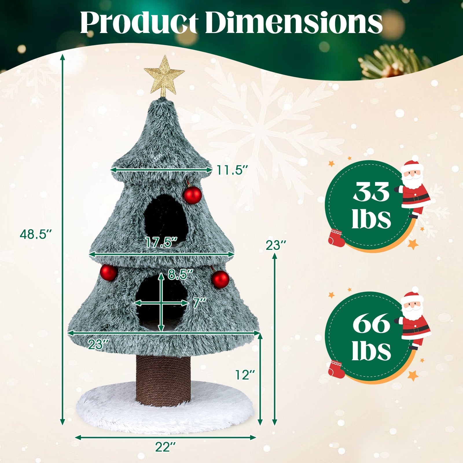 Christmas Cat Tree for Indoor Cats 48.5 inch Cute Cat Tower with 2 Large Condos