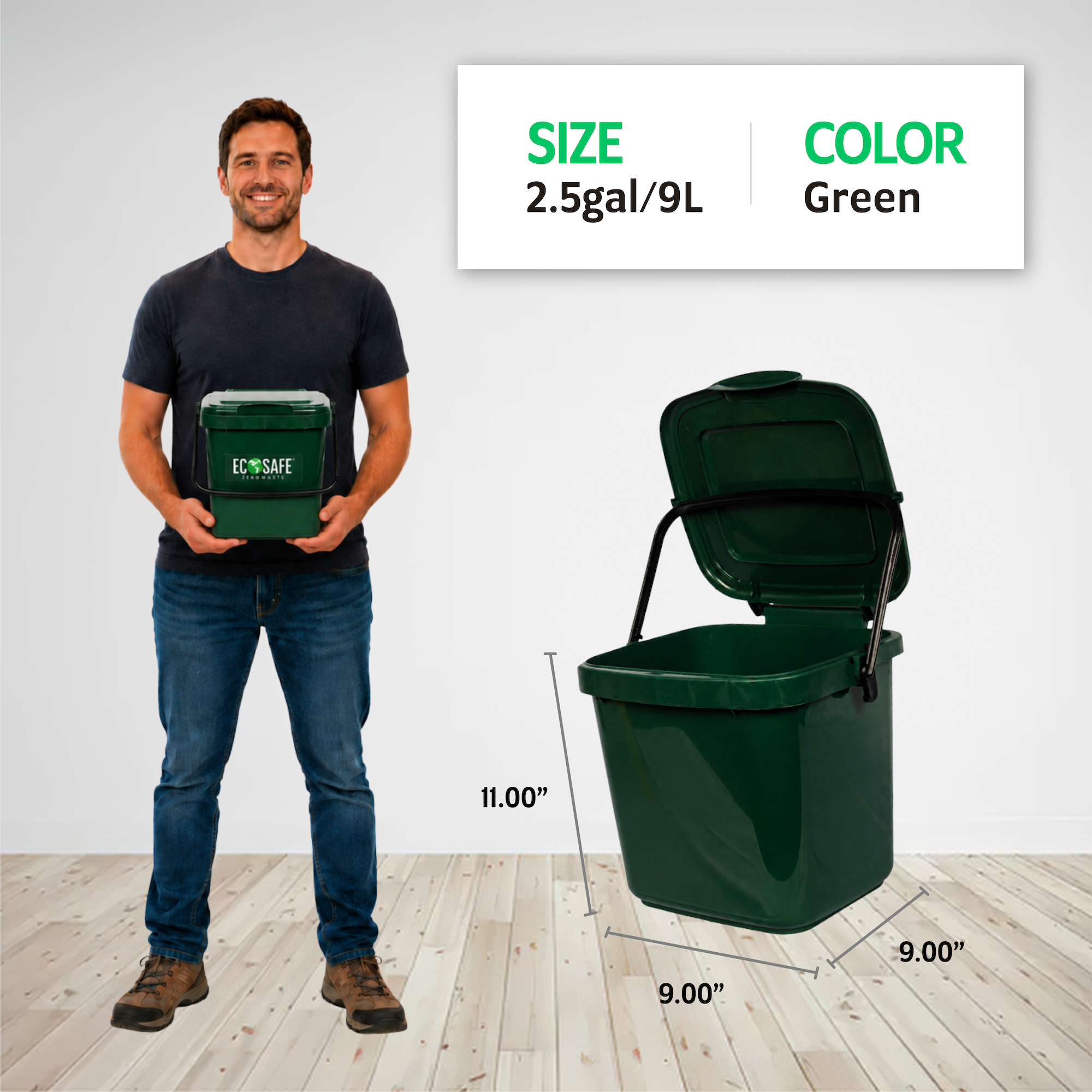 EcoSafe 2.5-Gallon Kitchen Caddy, Eco-Friendly Compost Container