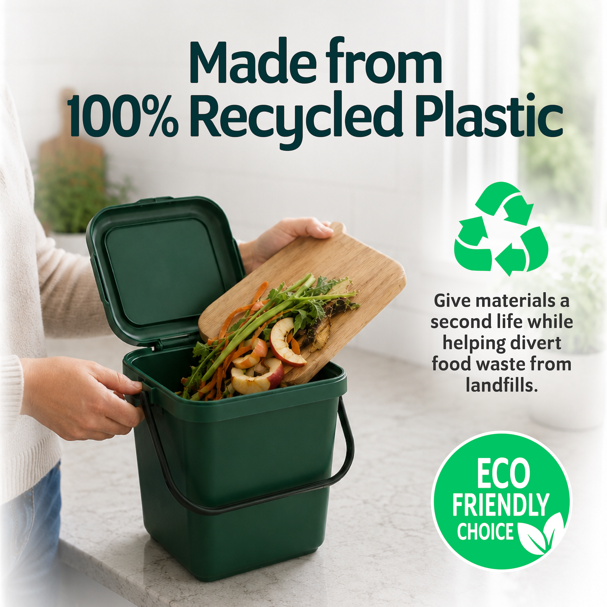 EcoSafe 2.5-Gallon Kitchen Caddy, Eco-Friendly Compost Container