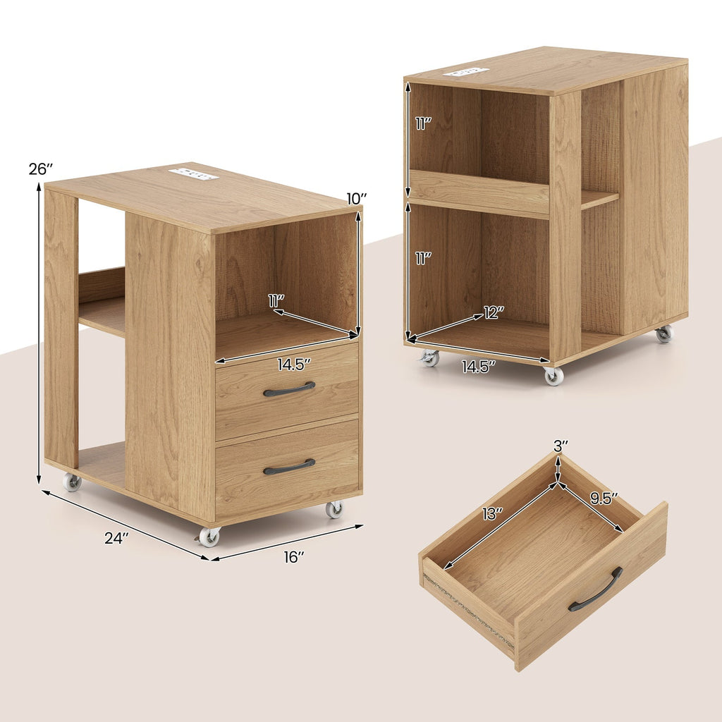 End Table with Built-in Charging Station Sofa Side Bedside Table on Wheels