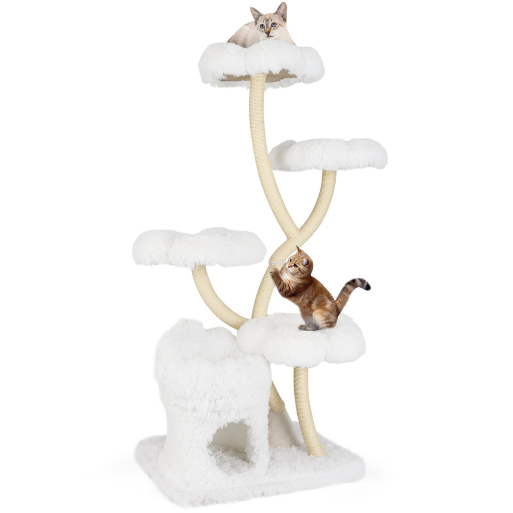 Freestanding Cat Tower with four Flower-shaped Platforms and Sisal Scratching Posts