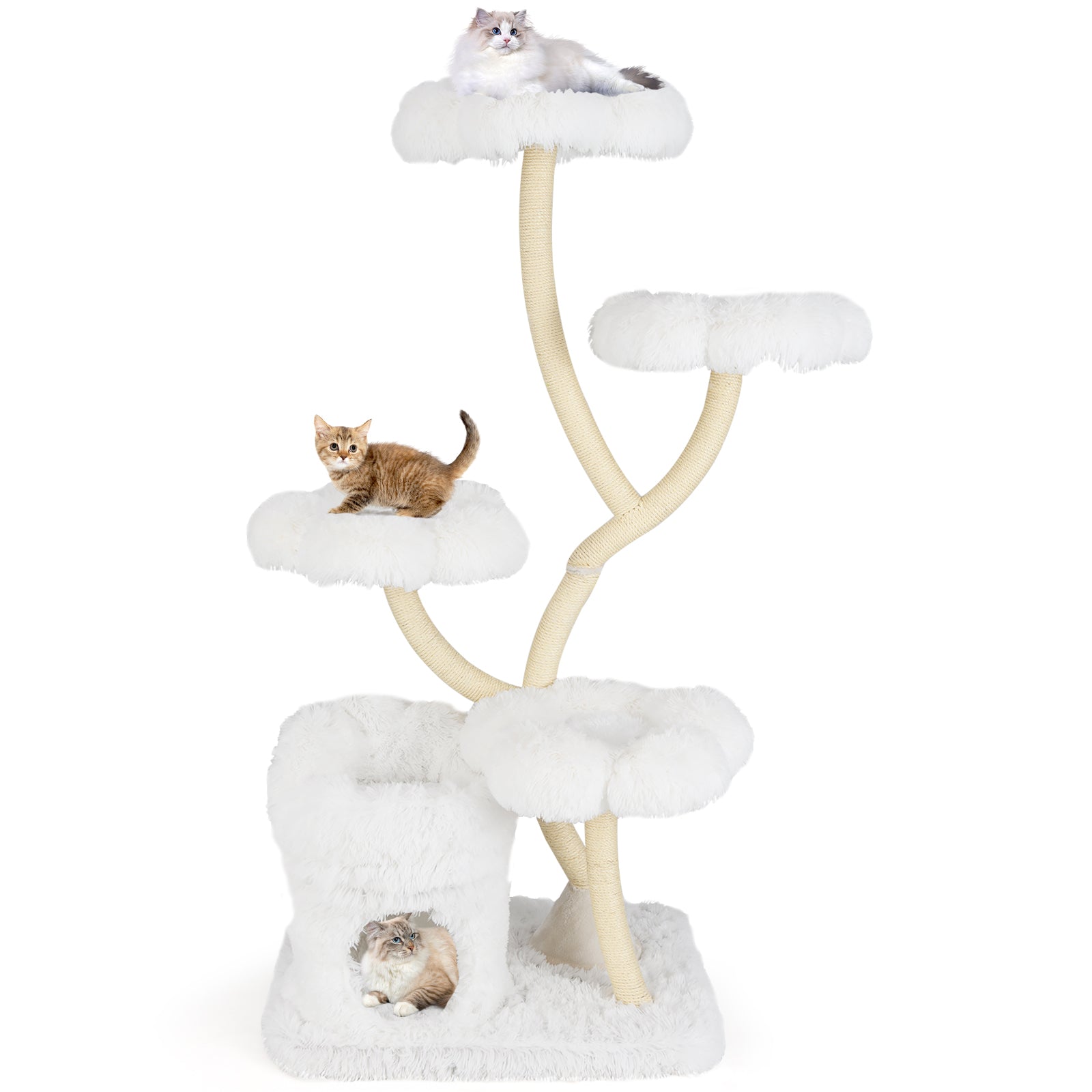 Freestanding Cat Tower with four Flower-shaped Platforms and Sisal Scratching Posts