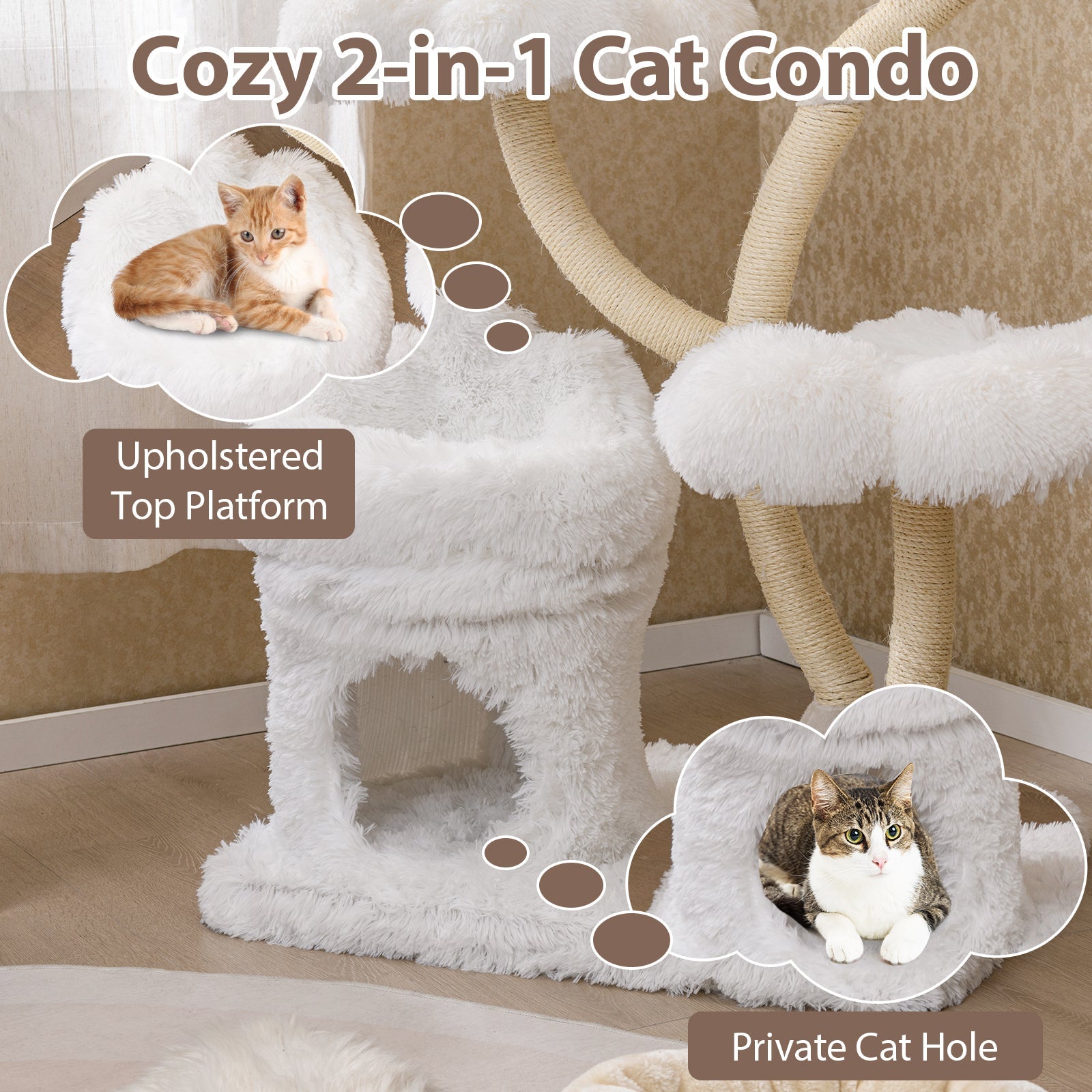 Freestanding Cat Tower with four Flower-shaped Platforms and Sisal Scratching Posts