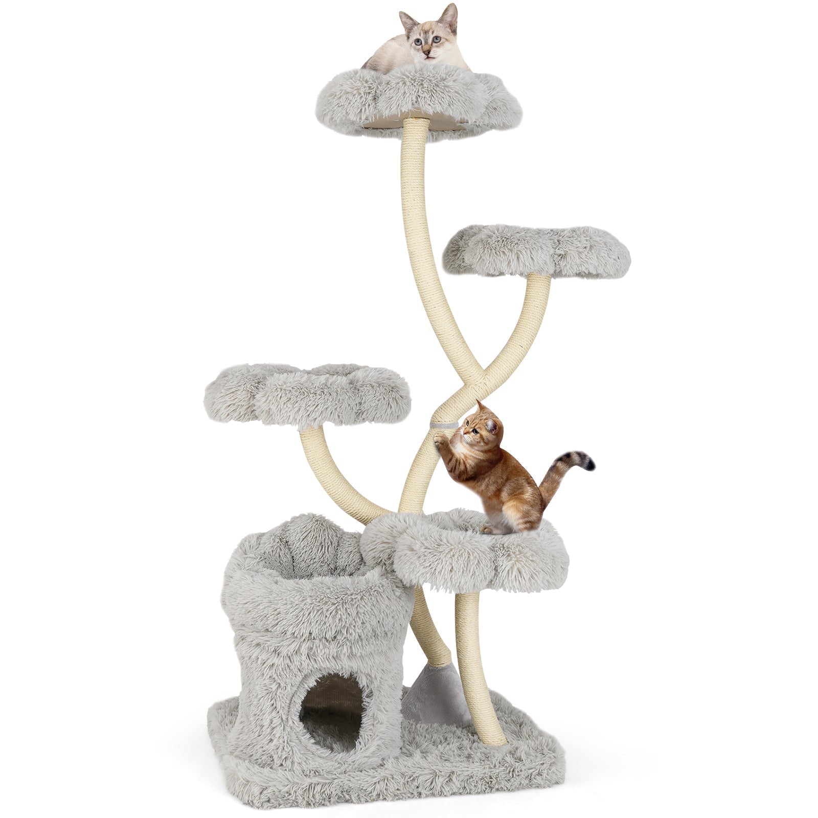 Freestanding Cat Tower with four Flower-shaped Platforms and Sisal Scratching Posts