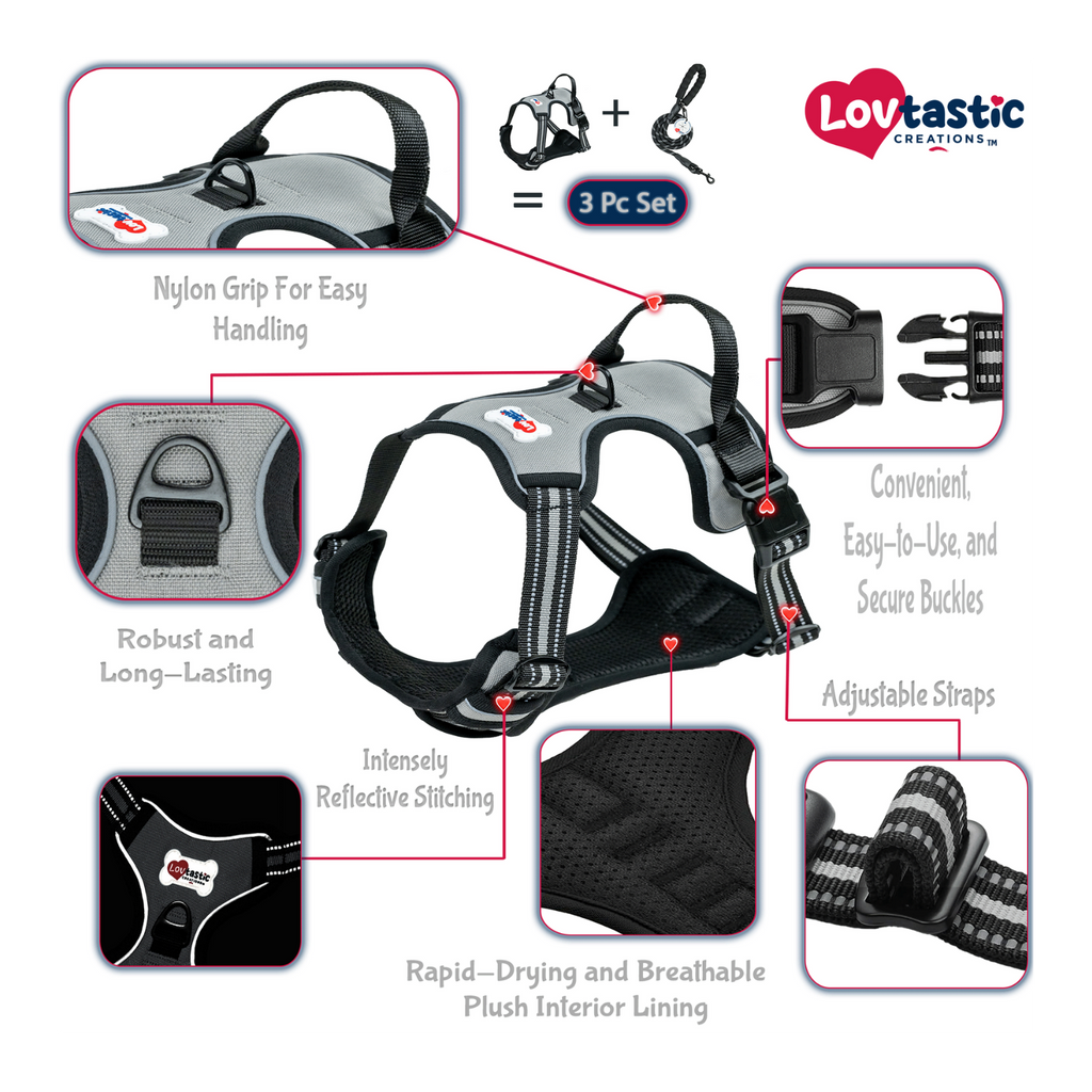 Lovtastic Creations™ No-Pull Dog Harness - w/Strong-Durable Dog Leash & Poopbag Holder