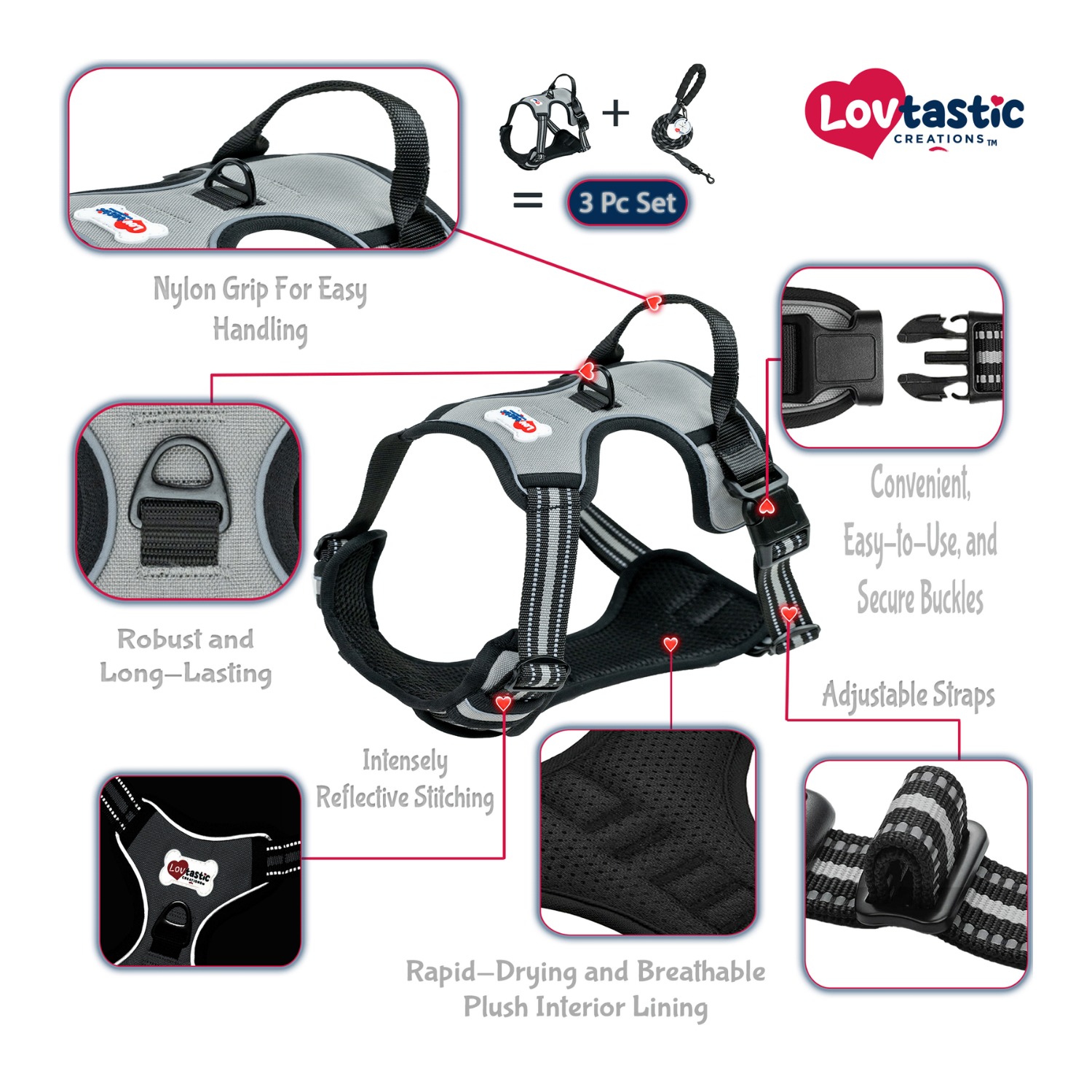 Lovtastic Creations™ No-Pull Dog Harness - w/Strong-Durable Dog Leash & Poopbag Holder
