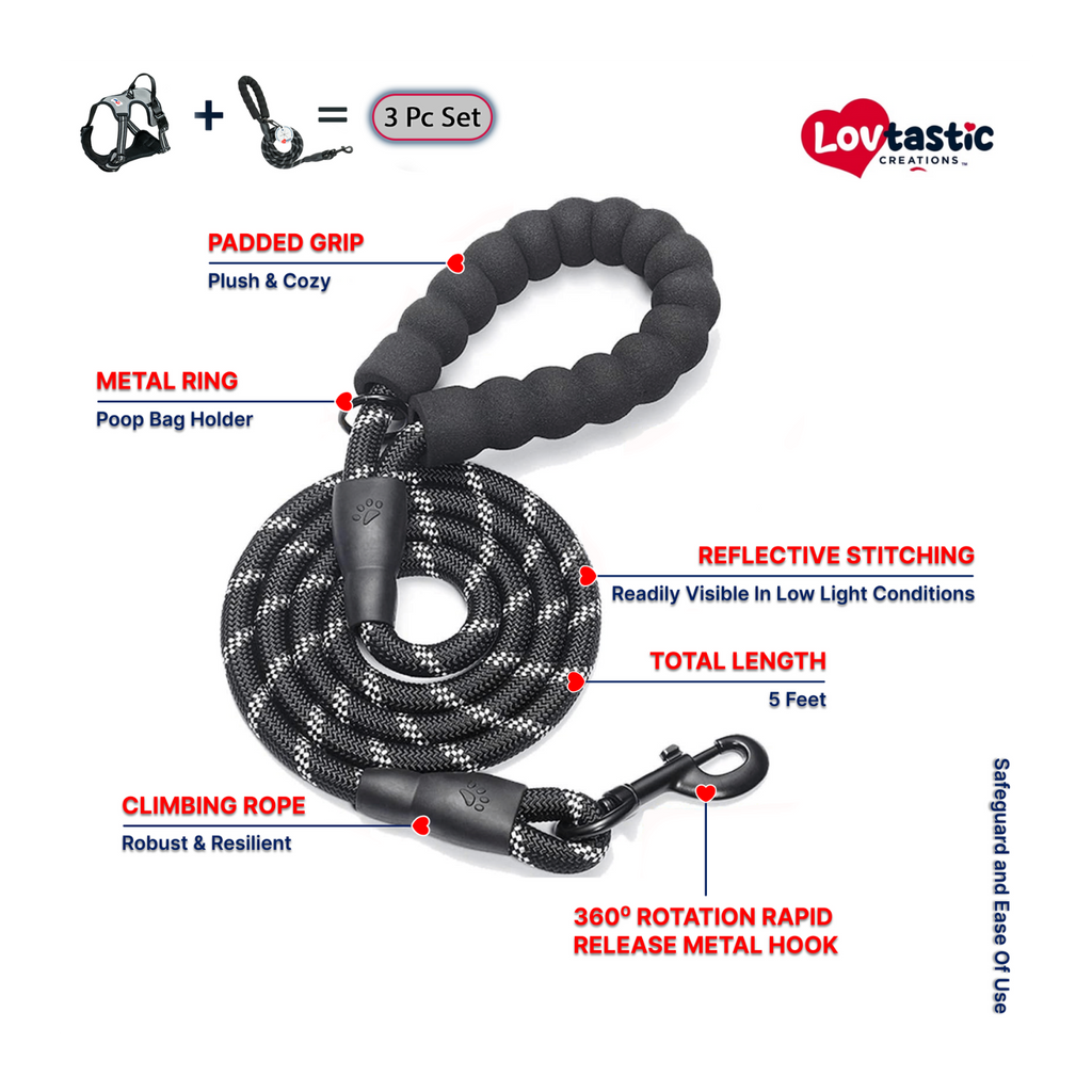 Lovtastic Creations™ No-Pull Dog Harness - w/Strong-Durable Dog Leash & Poopbag Holder