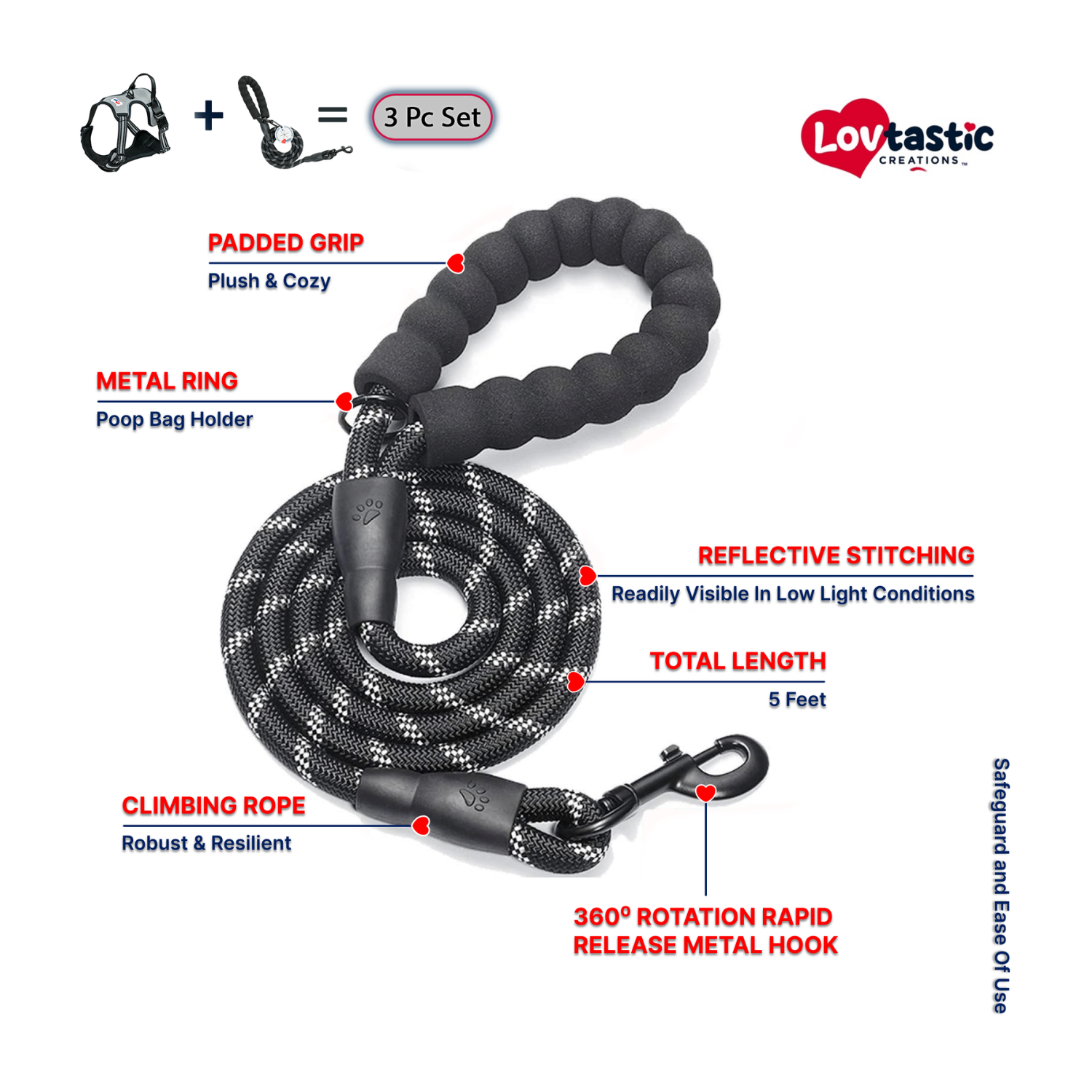 Lovtastic Creations™ No-Pull Dog Harness - w/Strong-Durable Dog Leash & Poopbag Holder