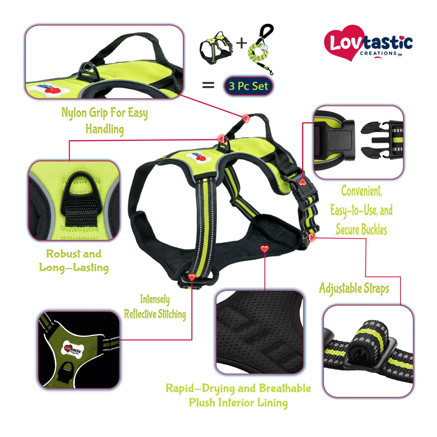 Lovtastic Creations™ No-Pull Dog Harness - w/Strong-Durable Dog Leash & Poopbag Holder