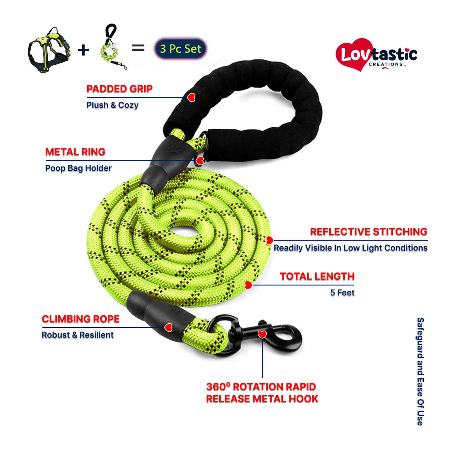 Lovtastic Creations™ No-Pull Dog Harness - w/Strong-Durable Dog Leash & Poopbag Holder