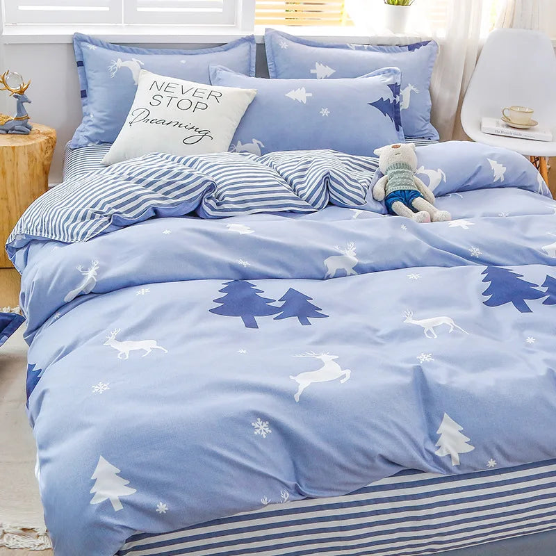 Daisy Printed King Size Duvet Cover Set with Sheets High Quality Washed Cotton Bedding Set