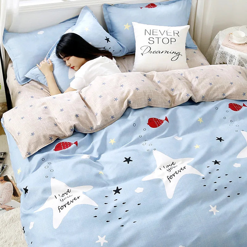 Daisy Printed King Size Duvet Cover Set with Sheets High Quality Washed Cotton Bedding Set