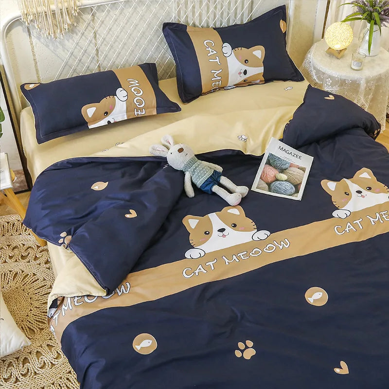 Daisy Printed King Size Duvet Cover Set with Sheets High Quality Washed Cotton Bedding Set