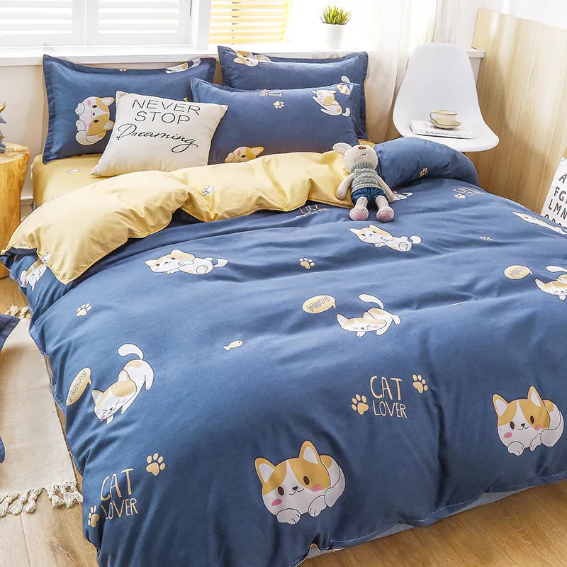 Daisy Printed King Size Duvet Cover Set with Sheets High Quality Washed Cotton Bedding Set