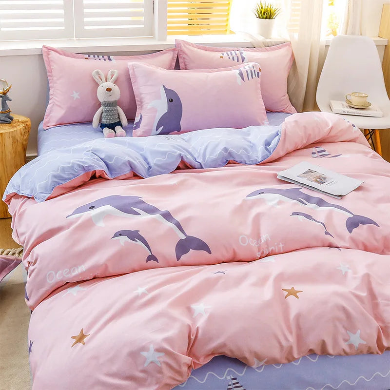 Daisy Printed King Size Duvet Cover Set with Sheets High Quality Washed Cotton Bedding Set