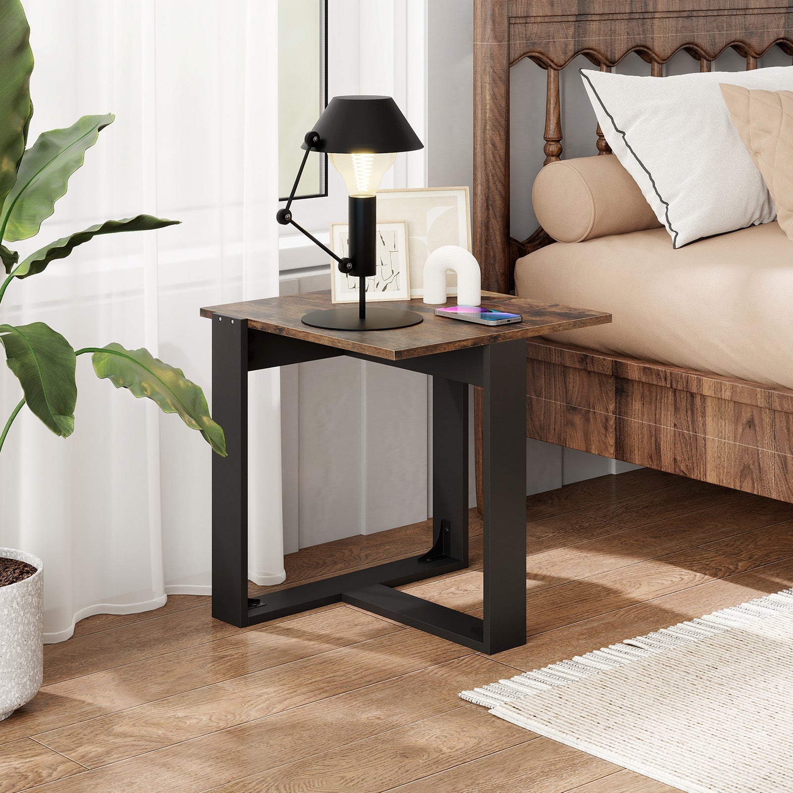 Industrial Sofa End Table with Metal Frame