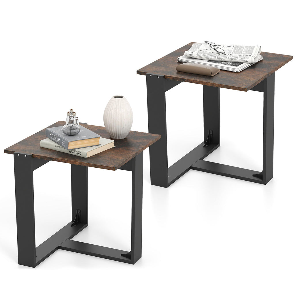 Industrial Sofa End Table with Metal Frame