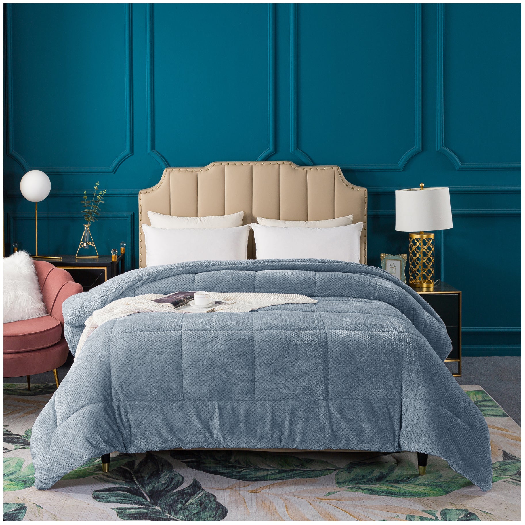 Kasentex Reversible All-Season Plush Comforter Set Twin/Queen/King - Warm Plush Bedding