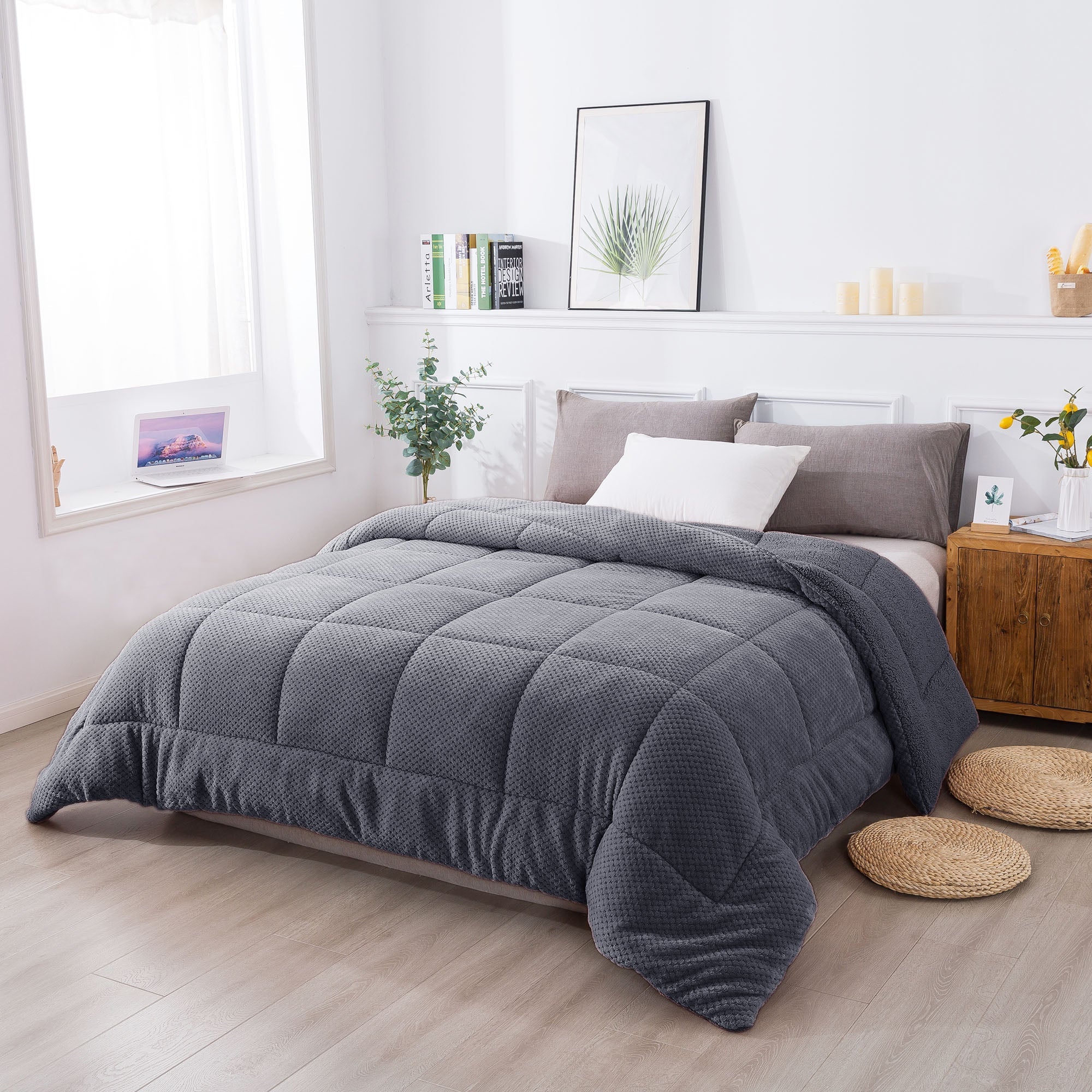 Kasentex Reversible All-Season Plush Comforter Set Twin/Queen/King - Warm Plush Bedding