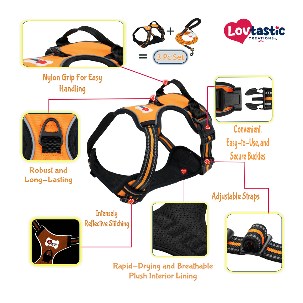 Lovtastic Creations™ No-Pull Dog Harness - w/Strong-Durable Dog Leash & Poopbag Holder