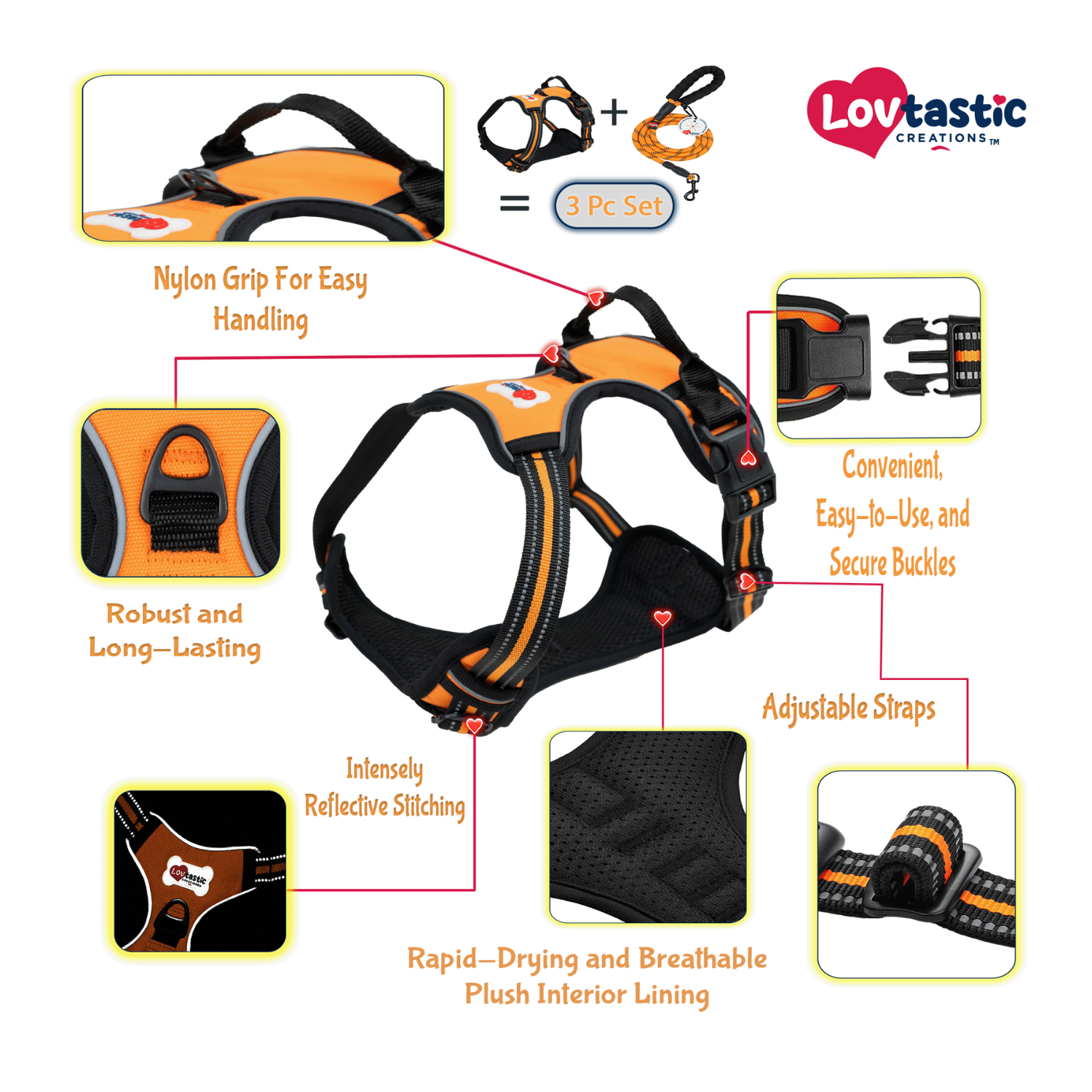 Lovtastic Creations™ No-Pull Dog Harness - w/Strong-Durable Dog Leash & Poopbag Holder
