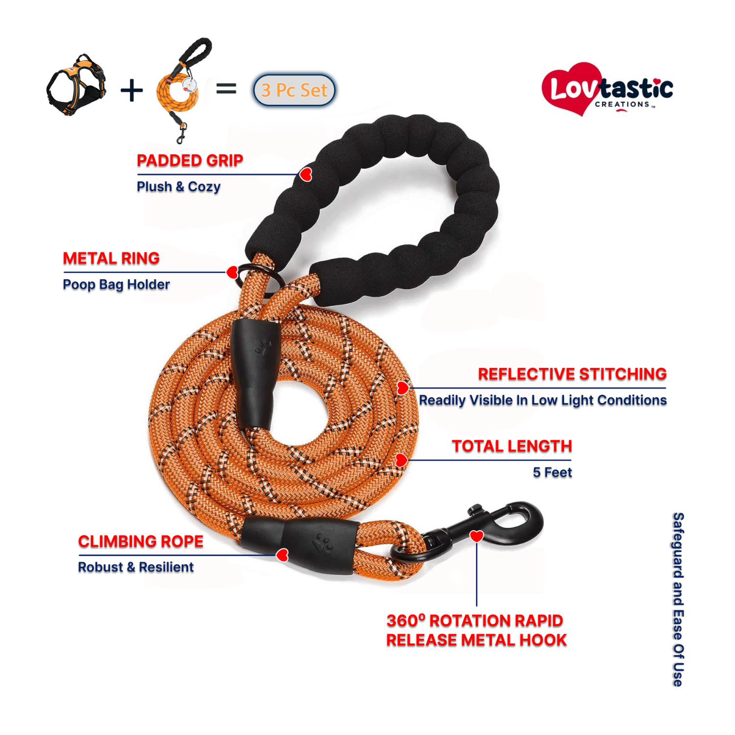 Lovtastic Creations™ No-Pull Dog Harness - w/Strong-Durable Dog Leash & Poopbag Holder