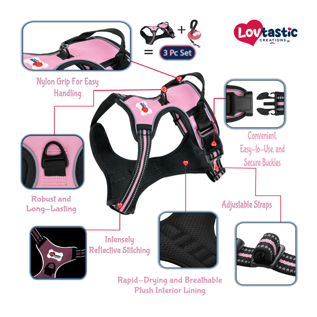 Lovtastic Creations™ No-Pull Dog Harness - w/Strong-Durable Dog Leash & Poopbag Holder