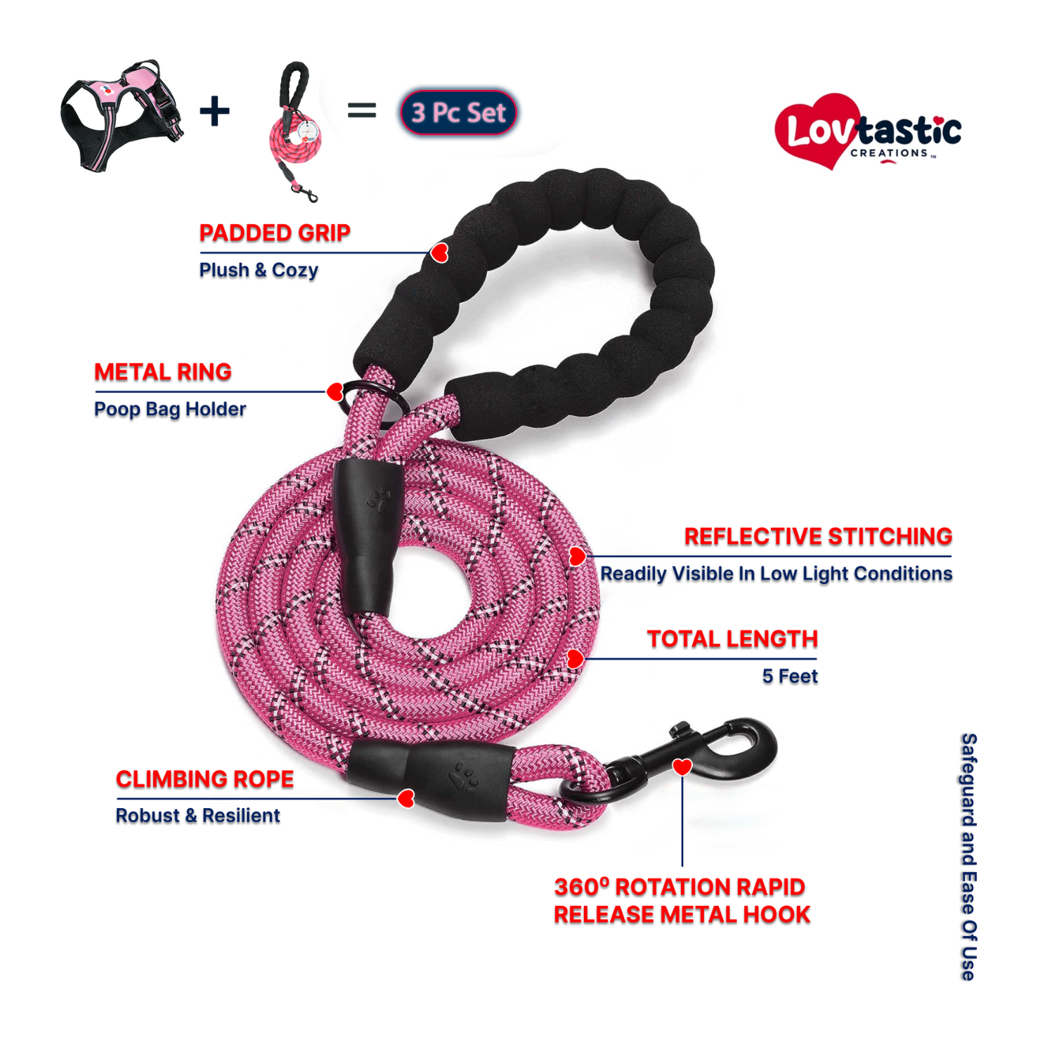 Lovtastic Creations™ No-Pull Dog Harness - w/Strong-Durable Dog Leash & Poopbag Holder