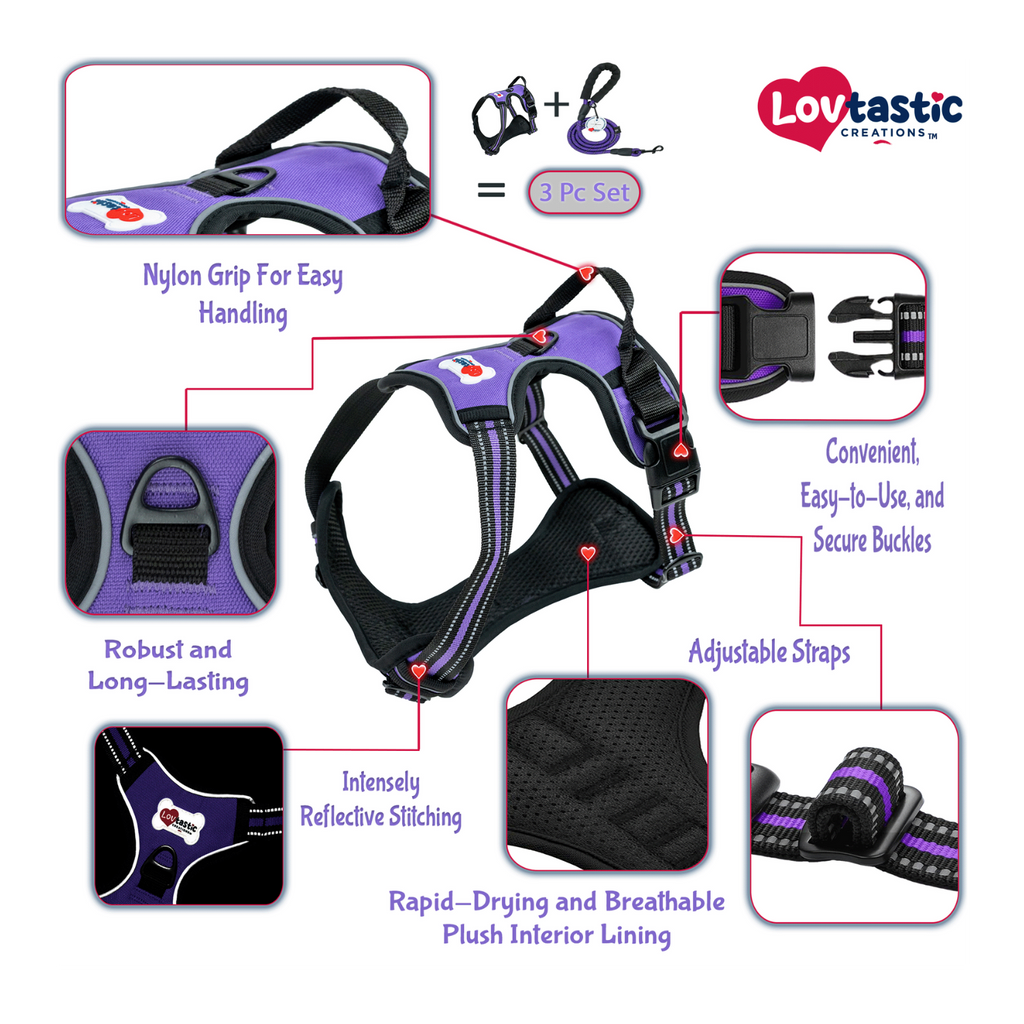 Lovtastic Creations™ No-Pull Dog Harness - w/Strong-Durable Dog Leash & Poopbag Holder