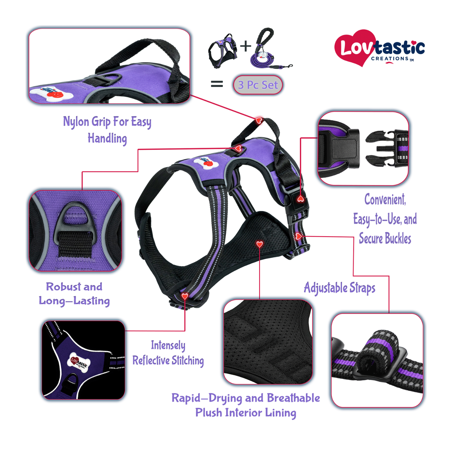 Lovtastic Creations™ No-Pull Dog Harness - w/Strong-Durable Dog Leash & Poopbag Holder