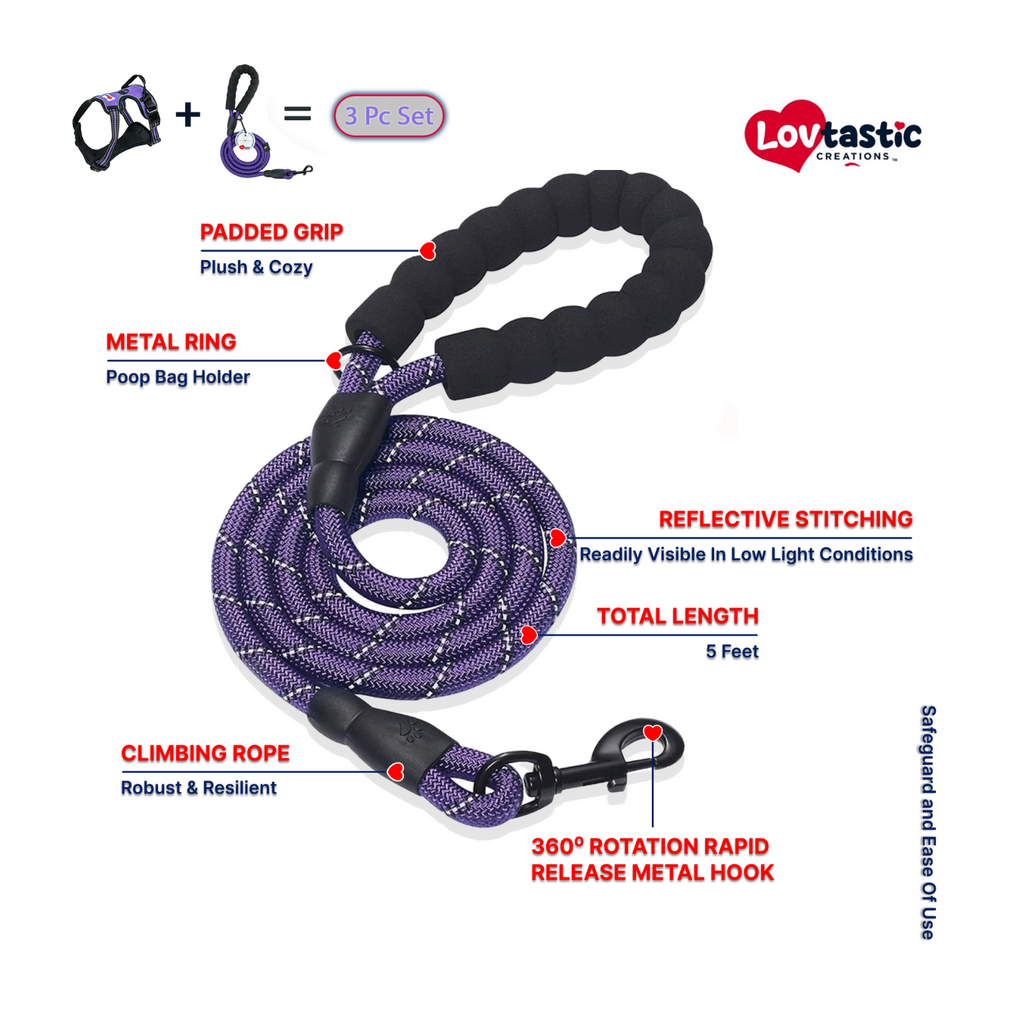 Lovtastic Creations™ No-Pull Dog Harness - w/Strong-Durable Dog Leash & Poopbag Holder
