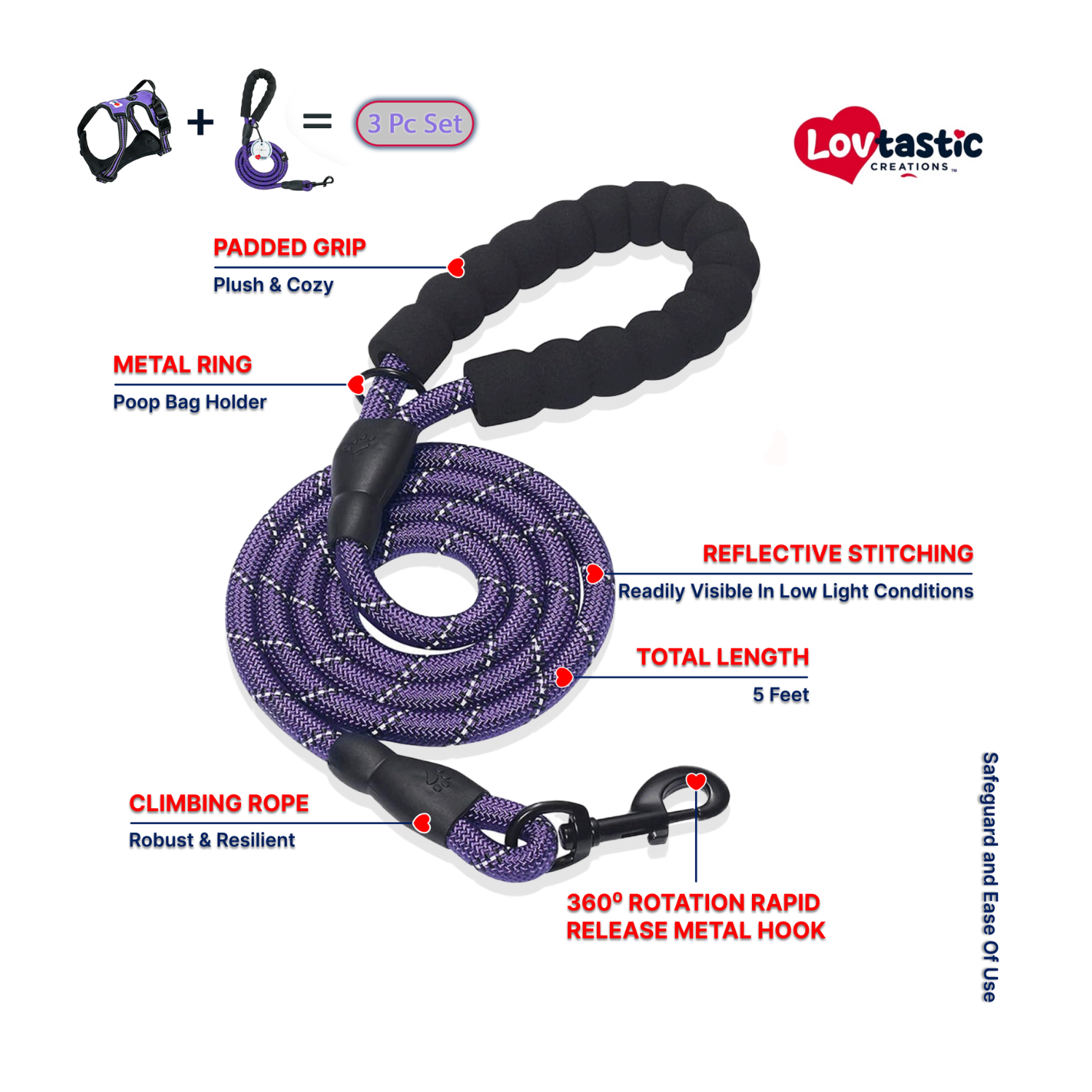 Lovtastic Creations™ No-Pull Dog Harness - w/Strong-Durable Dog Leash & Poopbag Holder