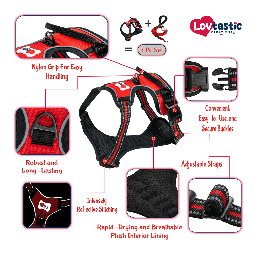 Lovtastic Creations™ No-Pull Dog Harness - w/Strong-Durable Dog Leash & Poopbag Holder