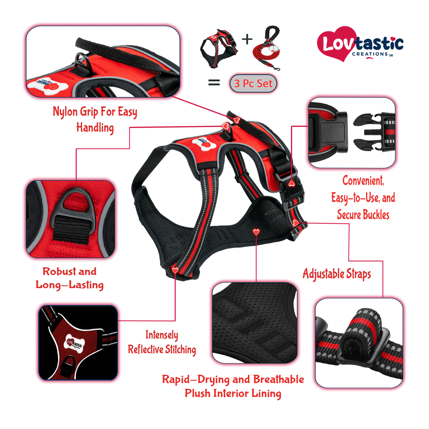 Lovtastic Creations™ No-Pull Dog Harness - w/Strong-Durable Dog Leash & Poopbag Holder