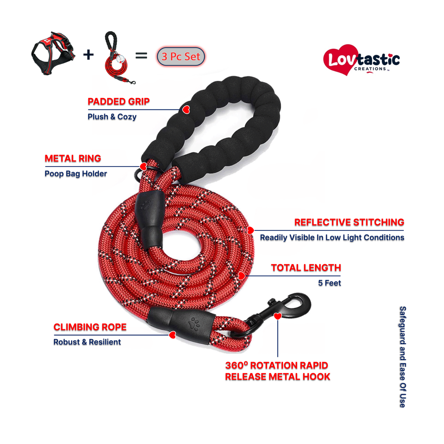 Lovtastic Creations™ No-Pull Dog Harness - w/Strong-Durable Dog Leash & Poopbag Holder