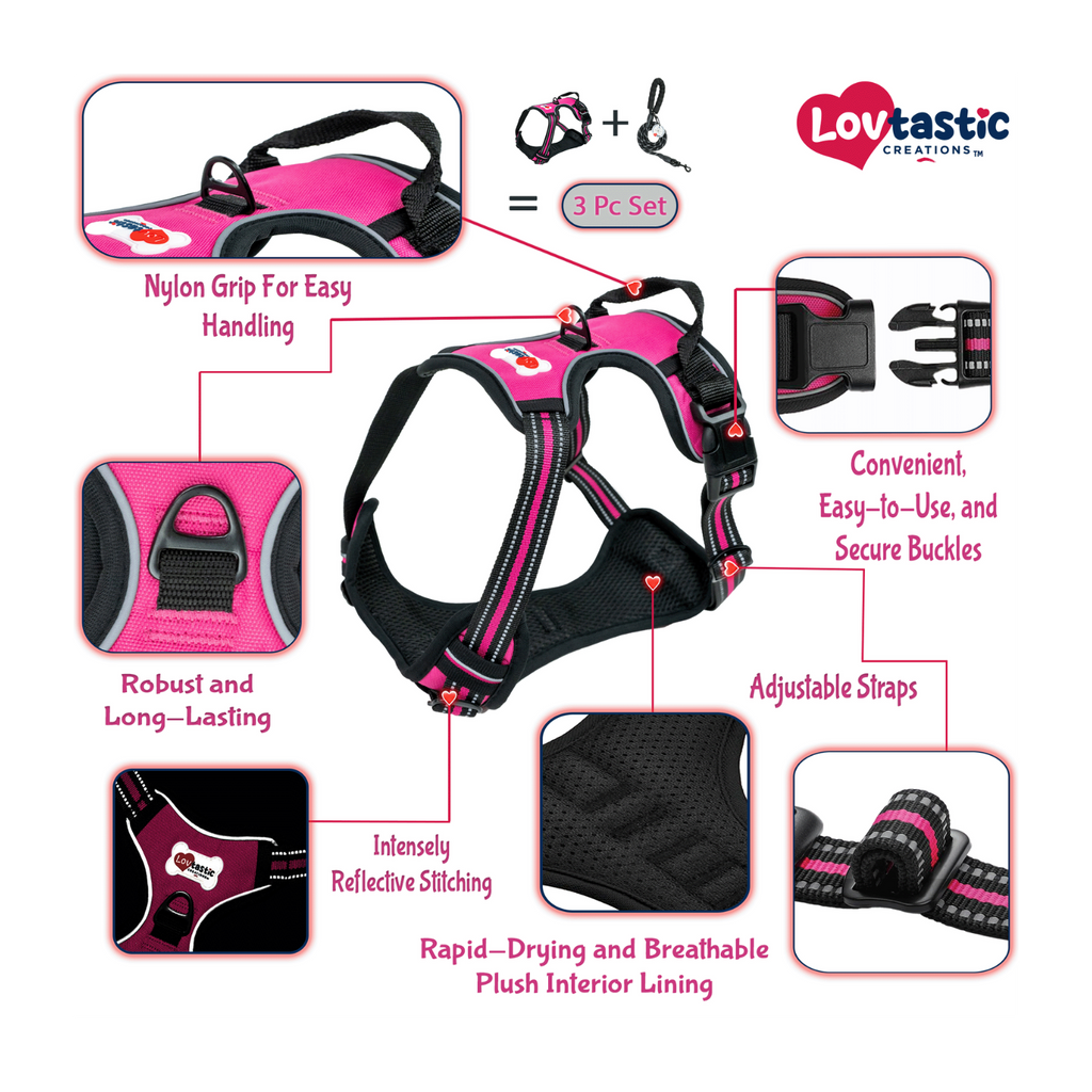 Lovtastic Creations™ No-Pull Dog Harness - w/Strong-Durable Dog Leash & Poopbag Holder
