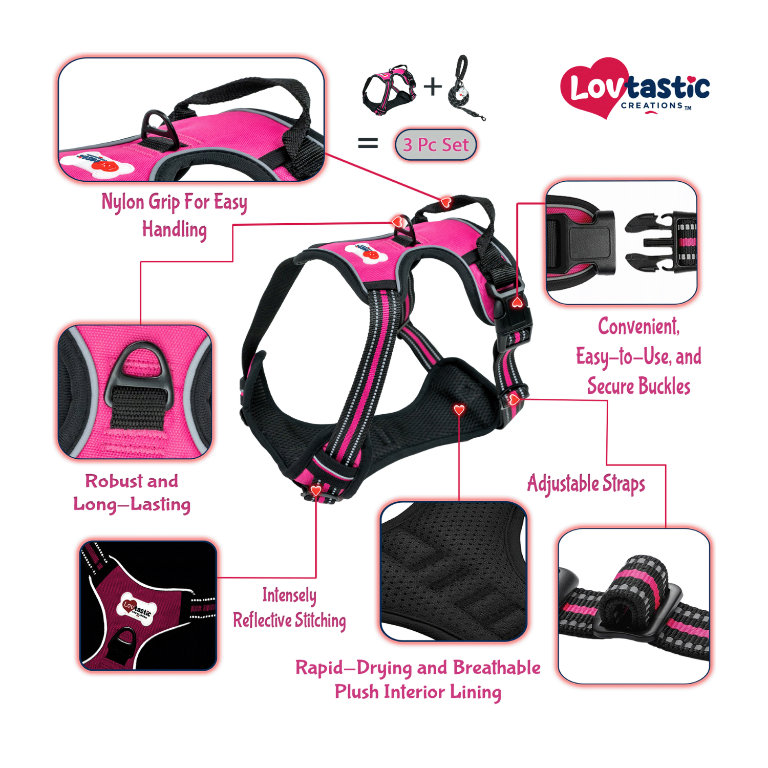 Lovtastic Creations™ No-Pull Dog Harness - w/Strong-Durable Dog Leash & Poopbag Holder