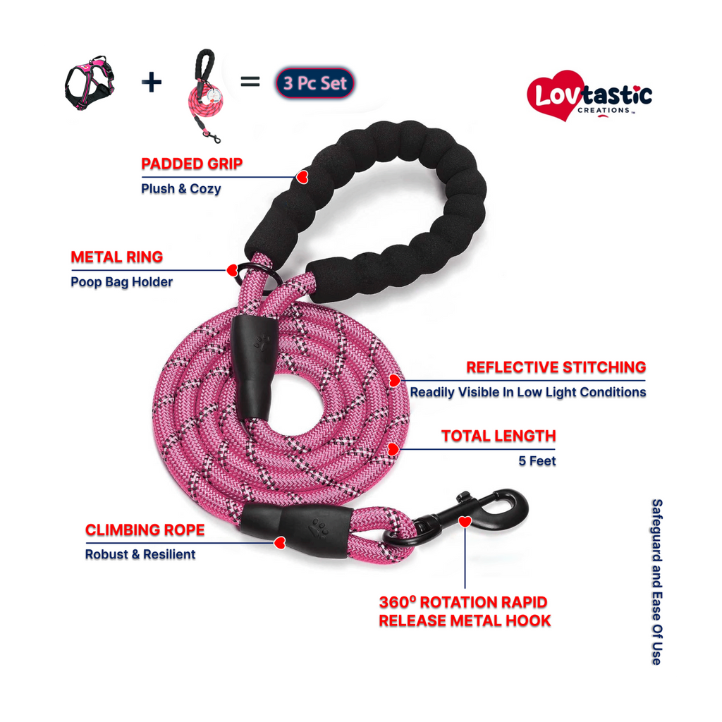 Lovtastic Creations™ No-Pull Dog Harness - w/Strong-Durable Dog Leash & Poopbag Holder