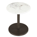 Round Marble Side Table Pedestal End Table with Stone Finish and Wooden