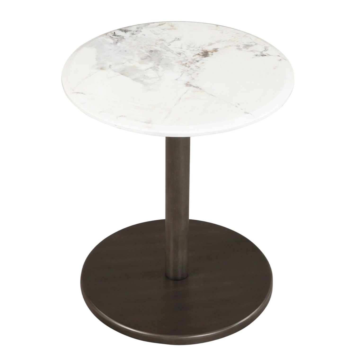 Round Marble Side Table Pedestal End Table with Stone Finish and Wooden