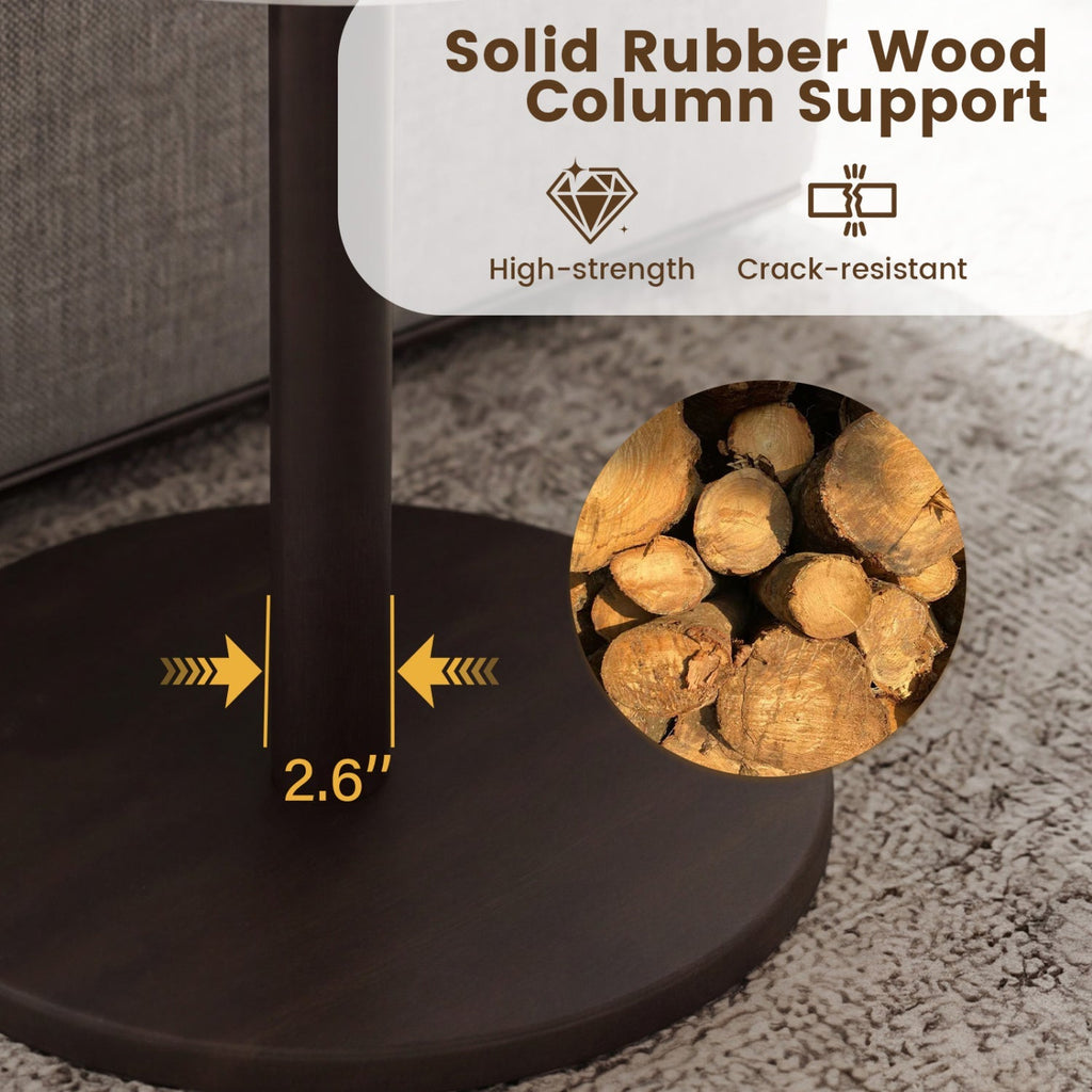 Round Marble Side Table Pedestal End Table with Stone Finish and Wooden