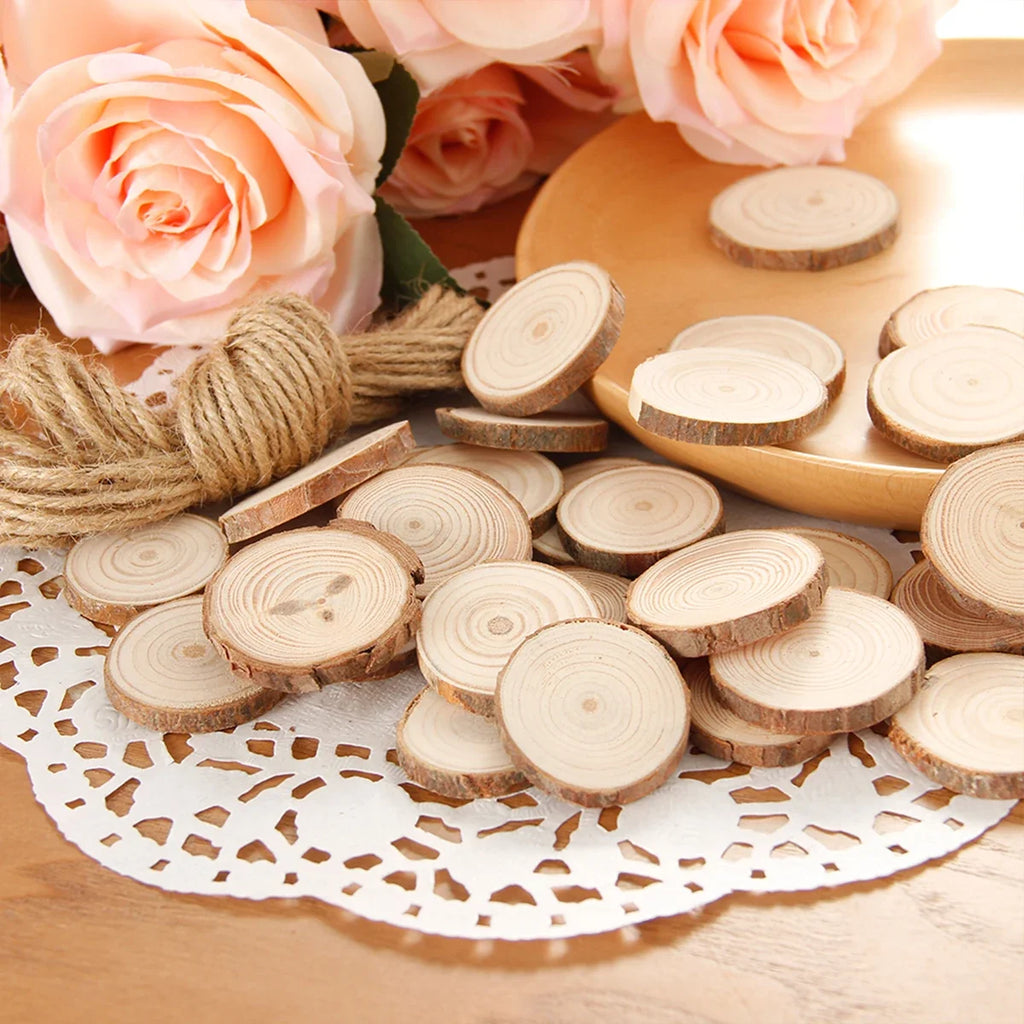 30/60Pcs Wood Slices With Tree Bark Natural Pine Round Unfinished Wood Slices