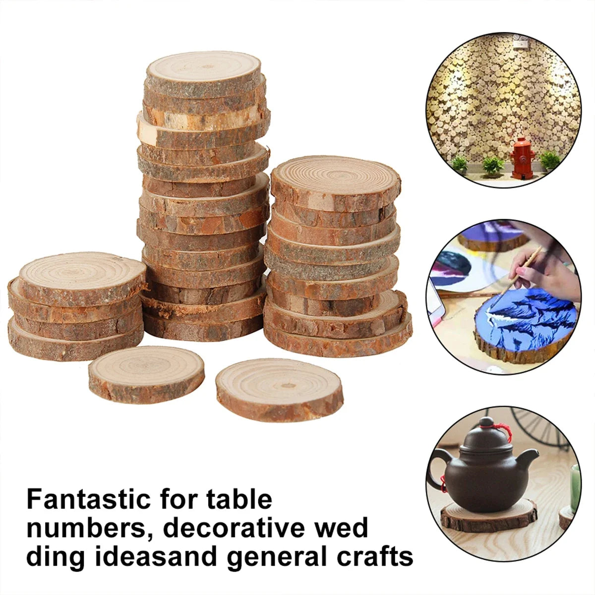 30/60Pcs Wood Slices With Tree Bark Natural Pine Round Unfinished Wood Slices