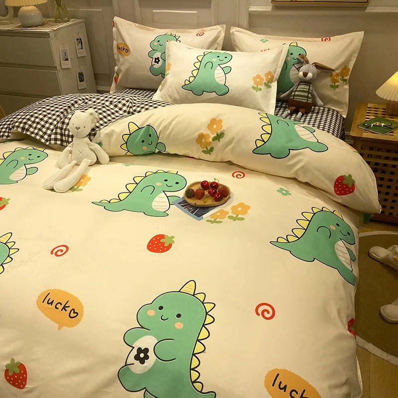 Daisy Printed King Size Duvet Cover Set with Sheets High Quality Washed Cotton Bedding Set