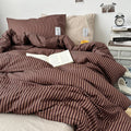 Stripe Bedding Comforter Set with Pillowcase Linen Duvet Cover Set