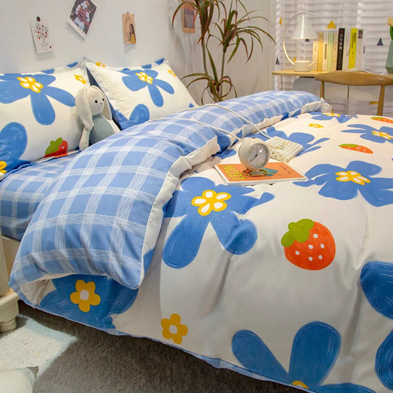 Daisy Printed King Size Duvet Cover Set with Sheets High Quality Washed Cotton Bedding Set